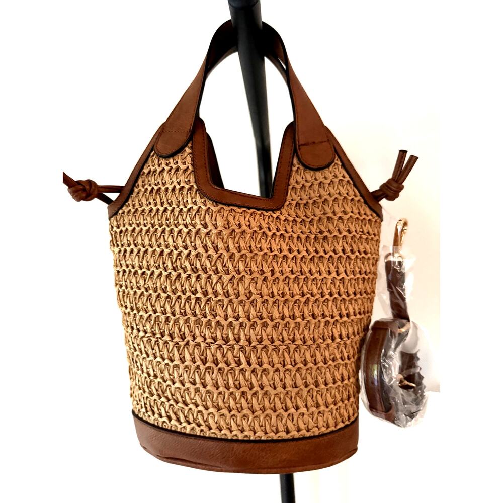 Tommy Bahama NEW Tan Woven Straw Tote with Brown Trim - Picture 2 of 8